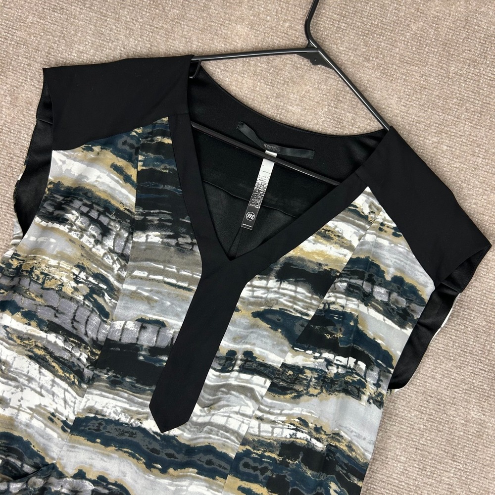 Kensie Tunic Top Womens Medium Multicolor Geometric Side Slit V Neck Classic